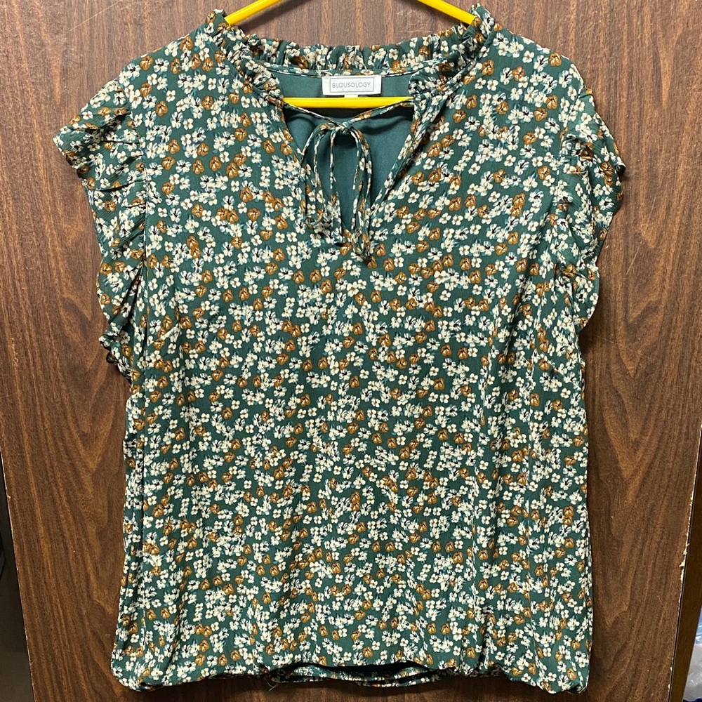 Blousology Floral Blouse - Teal and Brown